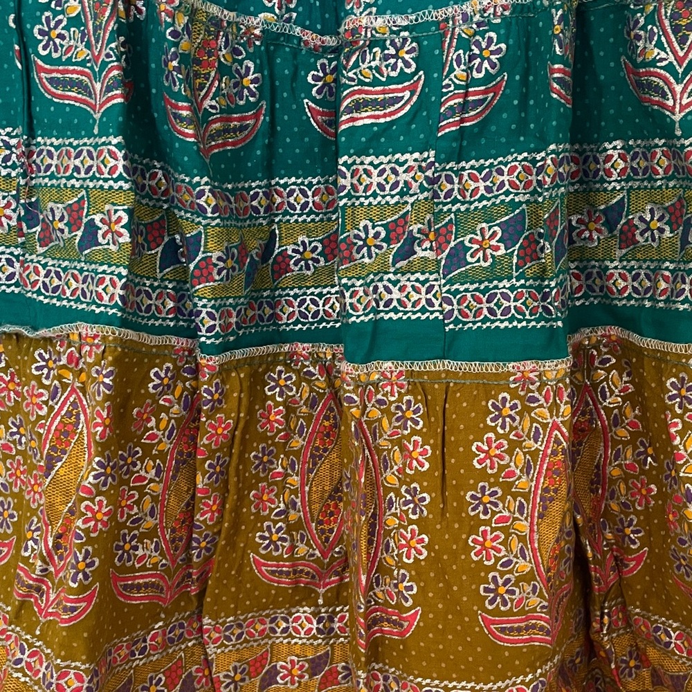Boho Tiered Floral Midi Skirt in Teal and Olive - Picture 3 of 4